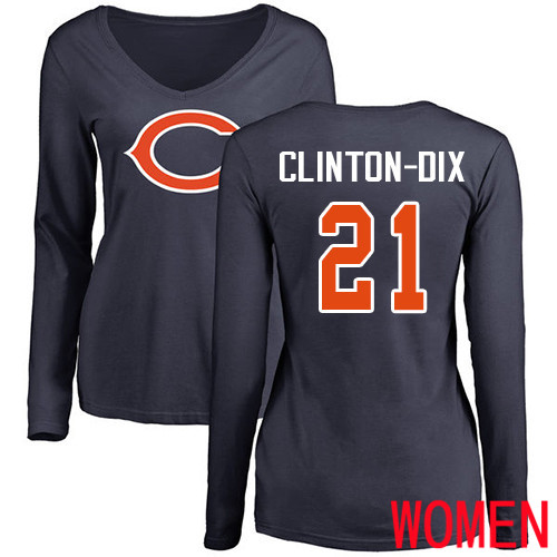 Chicago Bears Navy Blue Women Ha Ha Clinton-Dix Name and Number Logo NFL Football #21 Long Sleeve T Shirt->nfl t-shirts->Sports Accessory